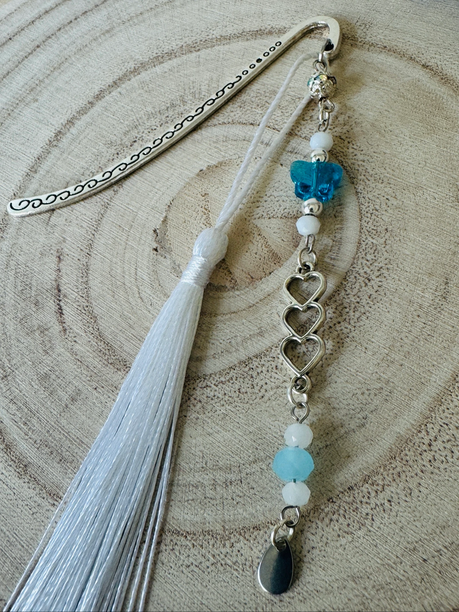 Marque-page fait main blanc & turquoise – photo 2